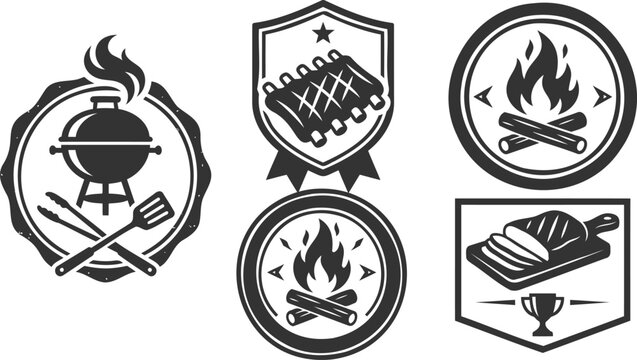 Vintage style barbecue restaurant badge and food emblem collection