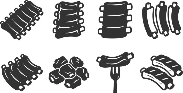 Collection of various ribs and meat cuts for barbecue menu design