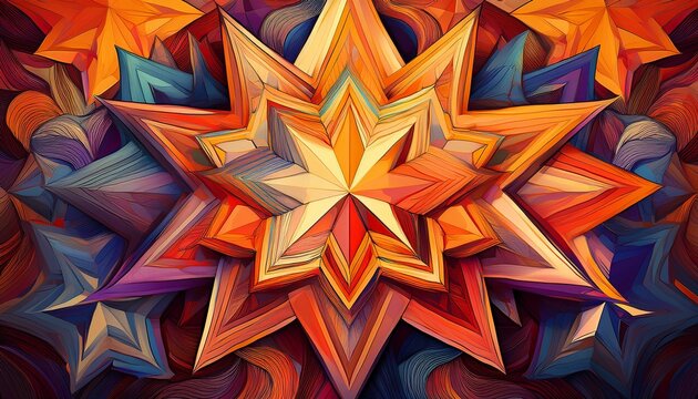 Abstract Digital Art Featuring A Vibrant Array Of Overlapping Star Shapes In Warm Colors The Stars Are Primarily Shades Of Yellow Orange And Red With Some Blue And Purple Accents