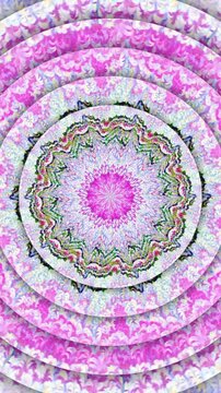 Kaleidoscopic circles abstract background. Seamless vertical video of a zoom in wallpaper flowers painted in impressionist style