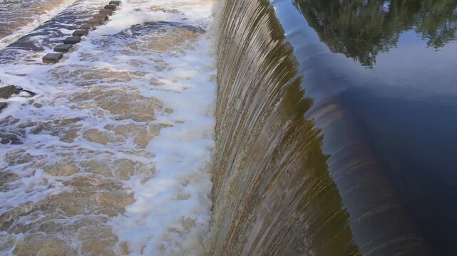 Low-head dam creating churning hydraulic undertow current. video template with sound