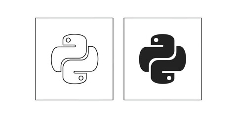 Python programming language logo icons in outline and solid fill styles on white background © EliachStock