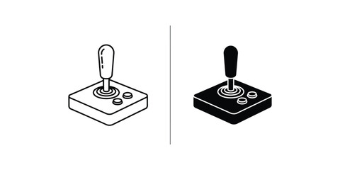 Retro joystick and modern controller icons side by side on a white background representing gaming evolution © EliachStock