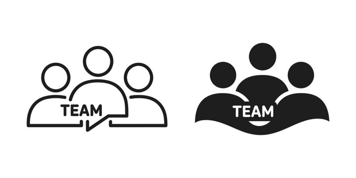 Group of people icons representing teamwork and collaboration with 'TEAM' text inside isolated on white background