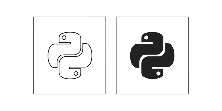 Python programming language logo icons in outline and solid fill styles on white background