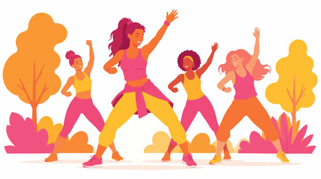 Diverse group of women dancing in outdoor class.