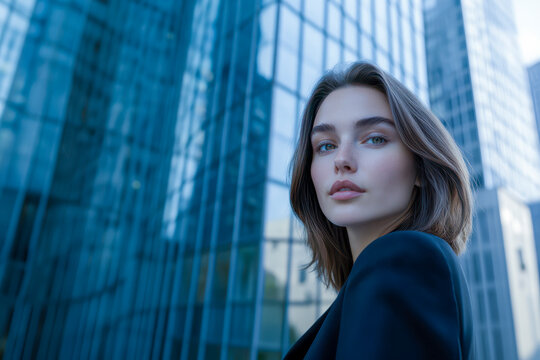 Confident businesswoman looking forward in modern urban environment