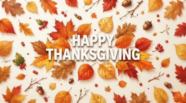 Happy thanksgiving autumn leaves flatlay festive fall background for cards social media holiday greetings
