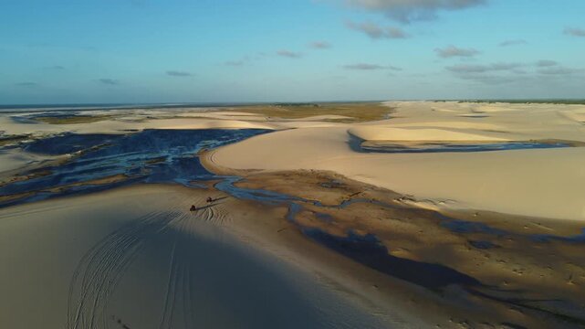 Aerial tracking of quad bikes across vast dunes near Atins