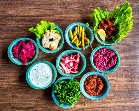 Turkish And Soviet Meze Platter Overhead View
