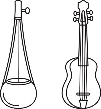 Traditional Bengali musical instruments Ektara and Dotara vector set. Minimal line art design