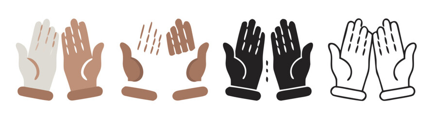 Fototapeta premium Four hand icons showing clapping and praying gestures in flat design style