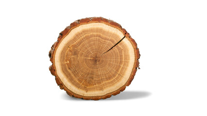 Obraz premium Round wood log slice isolated. Natural timber cross section PNG with tree rings.