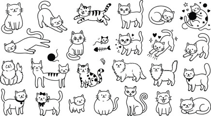 Fototapeta premium Cats doodle set hand drawn cartoon vector illustration