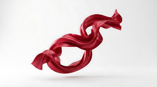 Elegant flowing red satin ribbon swirl with dynamic curves and luxurious texture isolated on transparent background