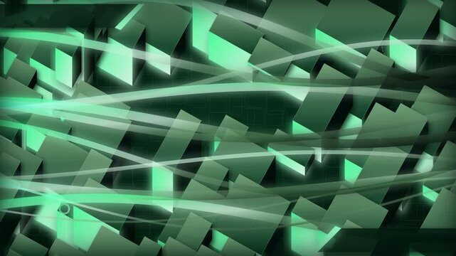 Emerald 3D tech animation with glowing green lines and blocks moving fast