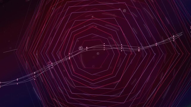 Prismatic Ruby Bas Relief Galaxy with Geometric Lines and Shapes