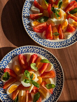 Vibrant Mediterranean Egg Salad Plates Morning Light