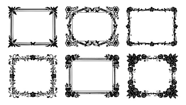Ornate black floral decorative borders with elegant scrolling filigree on white background