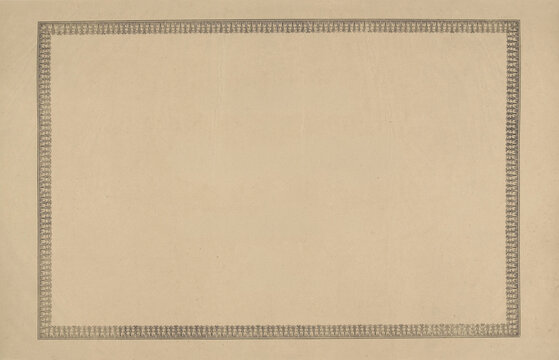 Vintage neoclassical graphic frame border on aged beige antique paper background. Classic formal engraving style for certificates or invitations.