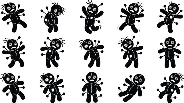 Halloween vector editable bundle diverse voodoo doll poses for spooky designs october celebrations