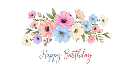 Colorful floral Happy Birthday greeting card. © Bernadya