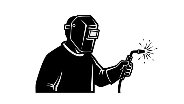 A welder wearing protective gear welding.
