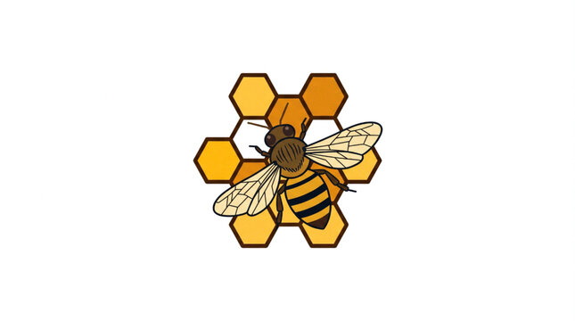 Bee on Honeycomb with Honeybees and Hexagonal Cells.