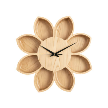 Wooden flower-shaped wall clock with hands
