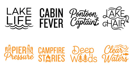 Collection of summer lake life quotes and typography designs for adventure travel and outdoor vacation Minimal Typography text bundle collection. Editable Vector Illustration Mega pack © SIMUL