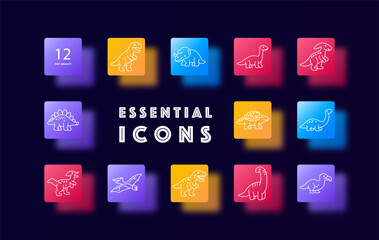 Dinosaur creature set icon. Tyrannosaurus, stegosaurus, brachiosaurus, pterodactyl, triceratops, prehistoric reptile, fossil animal silhouette assortment. © Кирилл Макаров