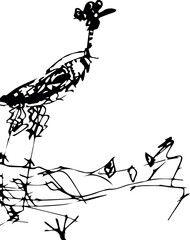 Obraz premium Hand drawn childish style crane bird standing in swamp water