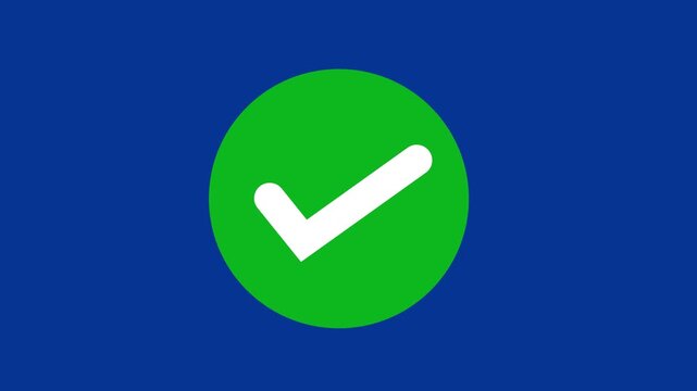 Animated white check mark icon in green circle. . Animation reveal of a white checkmark icon in a green circle. Isolated on a white background. 4k