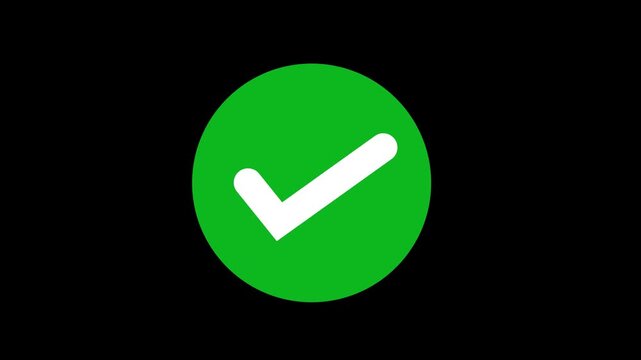 Animated white check mark icon in green circle. . Animation reveal of a white checkmark icon in a green circle. Isolated on a white background. 4k