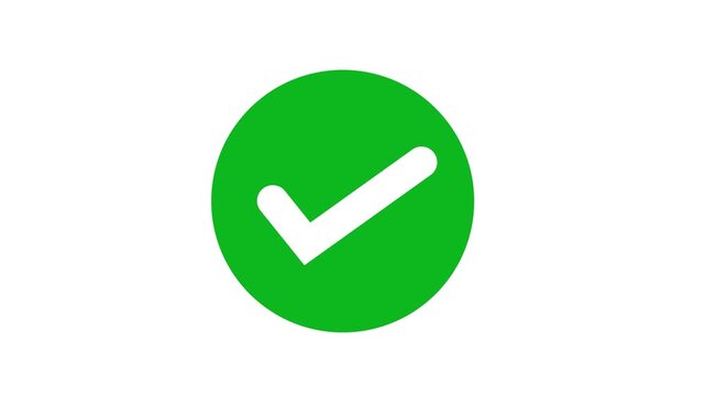 Animated white check mark icon in green circle. . Animation reveal of a white checkmark icon in a green circle. Isolated on a white background. 4k