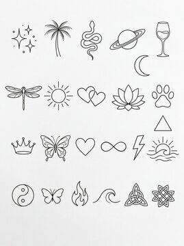 Minimalist line art tattoo designs and icons set