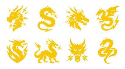 Yellow lightning dragon logo icons on white background. © intania