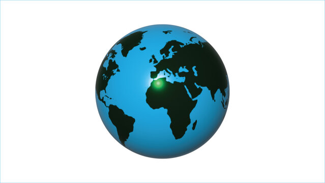 A green glowing Earth globe spins in space with continents visible