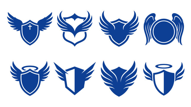 Blue winged shield icons for crests and emblems.