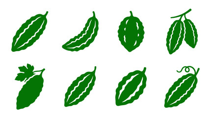 Bitter melon icons green vegetable set