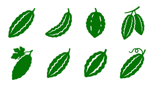 Bitter melon icons green vegetable set