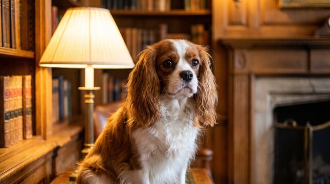 Cavalier King Charles Spaniel in a study room