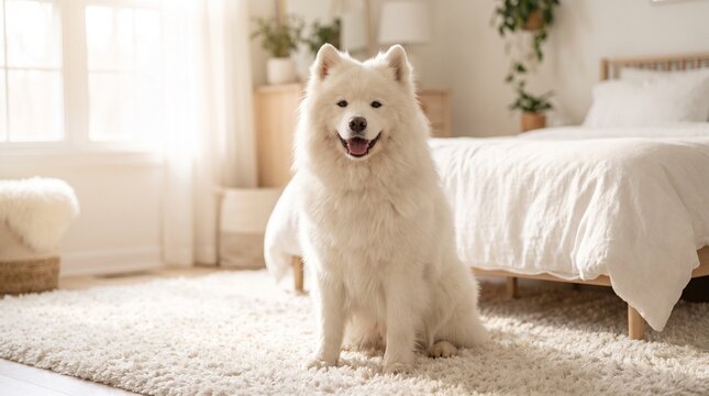 Samoyed in a bedroom