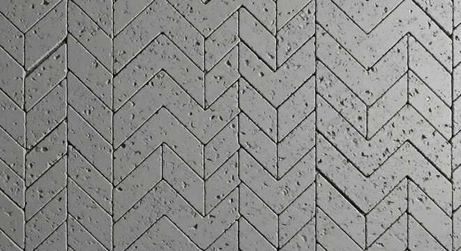 A modern herringbone gray pattern texture on concrete tiles for an architectural background