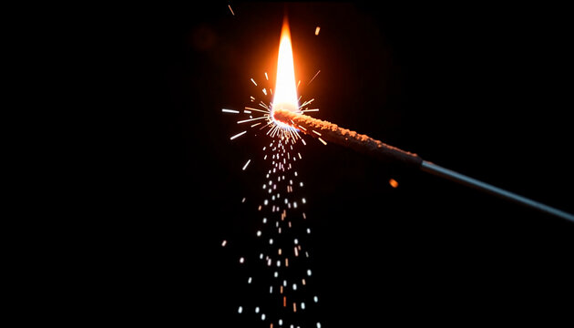 Sparkler igniting with bright flame on a dark background