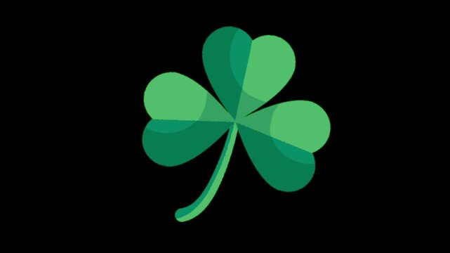 Green four leaf clover shamrock icon on black background, St Patricks Day lucky charm symbol illustration
