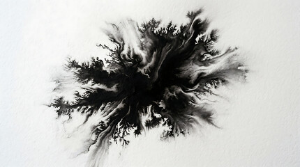 Black Ink Cloud Spreading on White Textured Paper. Abstract Fluid Art Background. © DigitaArt.Creative