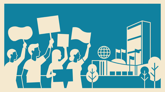 Protestors Rally Outside UN Headquarters with Signs and Flags - Global Activism