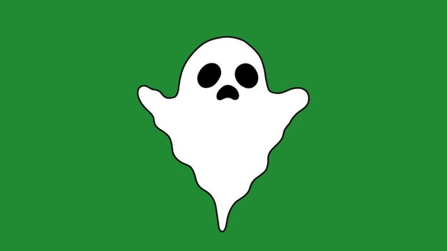 Cute white ghost floating cartoon animation on a green screen chroma key background asset