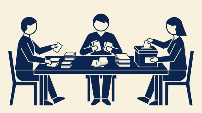 Election voting and counting process illustration with people at table
